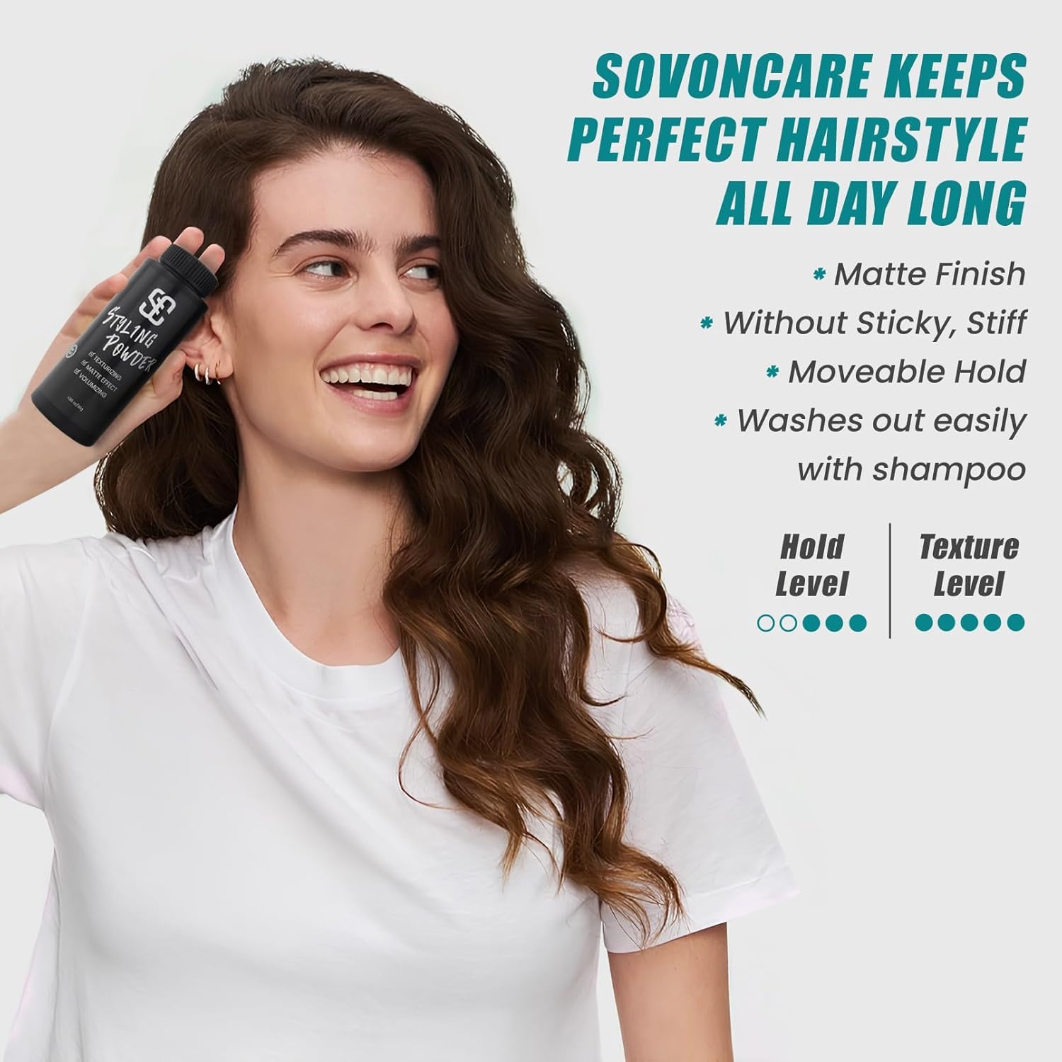 SOVONCARE applying powder to roots with fingers for instant volume
