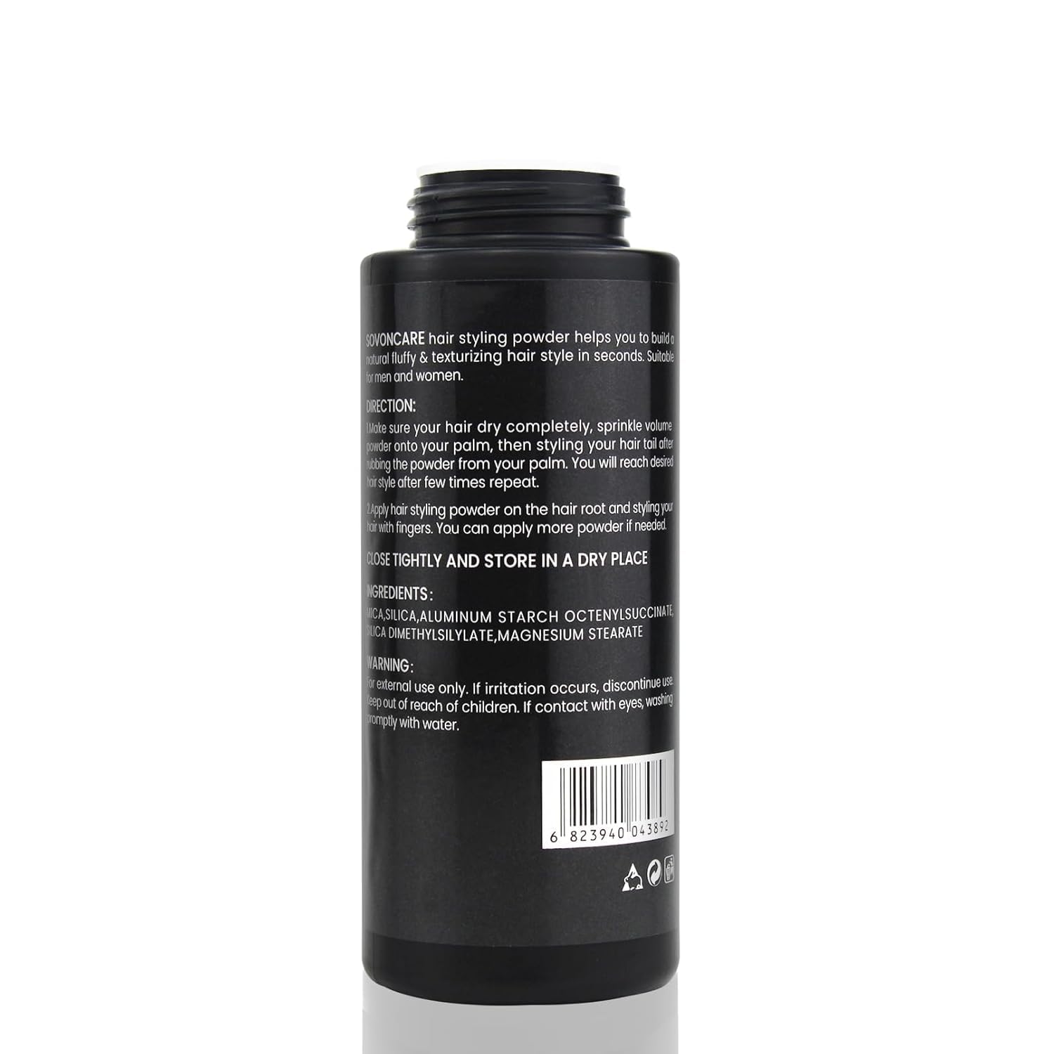 SOVONCARE label close-up showing product name and usage directions