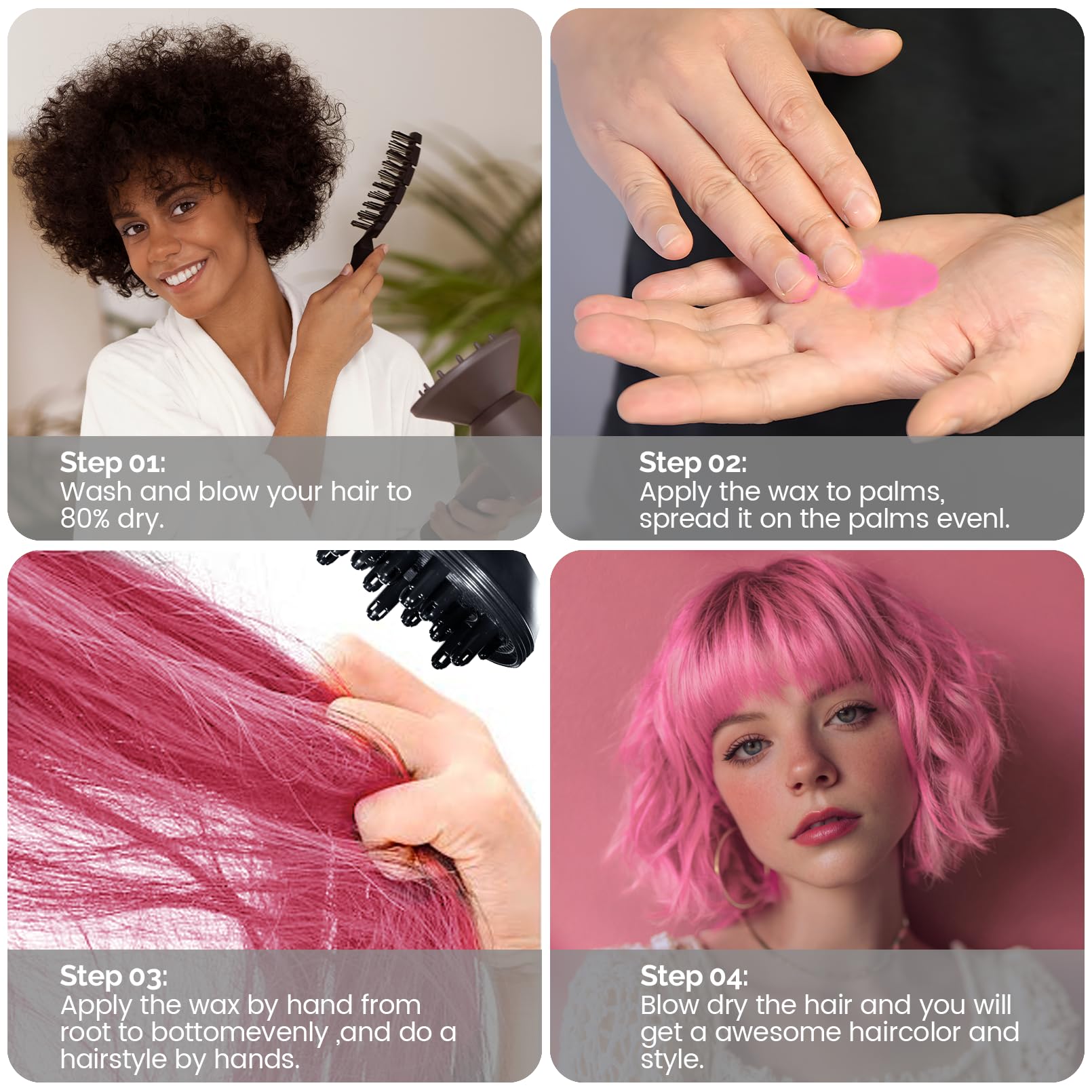 SOVONCARE before and after hair comparison illustrating visible temporary color effect