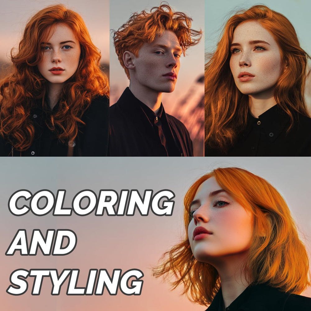 SOVONCARE wax applied to fingers styling hair with vibrant orange accents