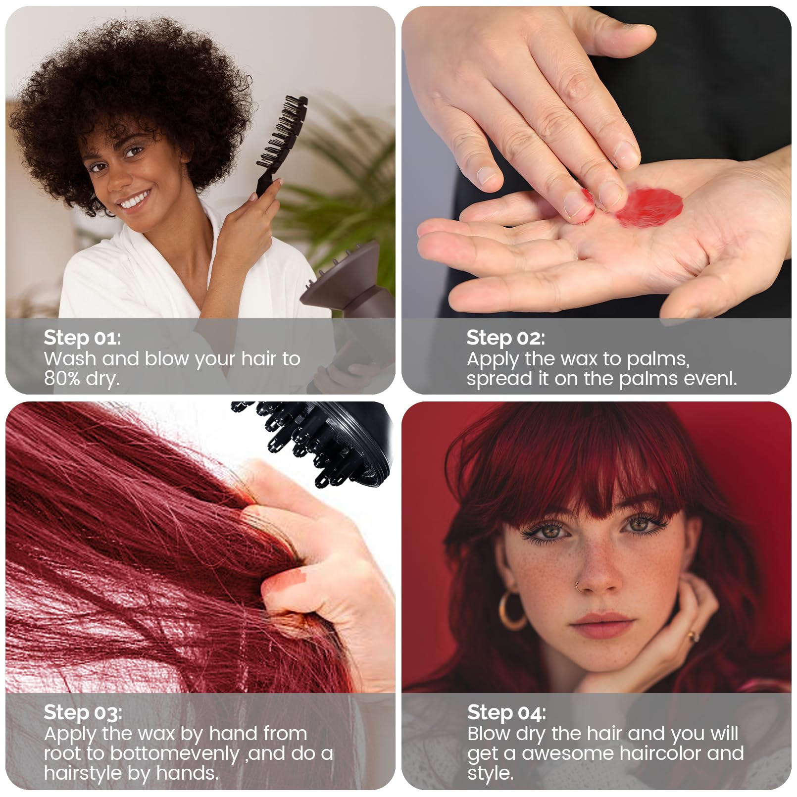 Comb spreading SOVONCARE red wax through hair for uniform styling and hold benefit