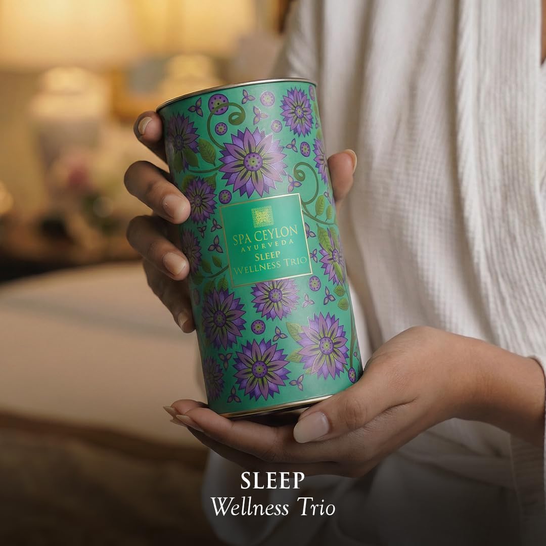 SPA CEYLON sleep trio placed beside a ruler for clear size and travel convenience