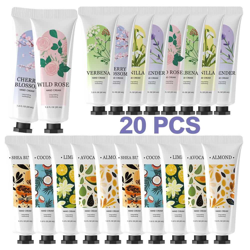 spa luxetique front view of twenty mini hand cream tubes showing variety and convenience