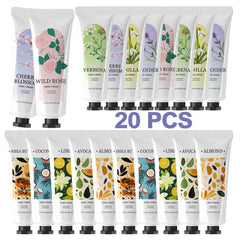 spa luxetique front view of twenty mini hand cream tubes showing variety and convenience