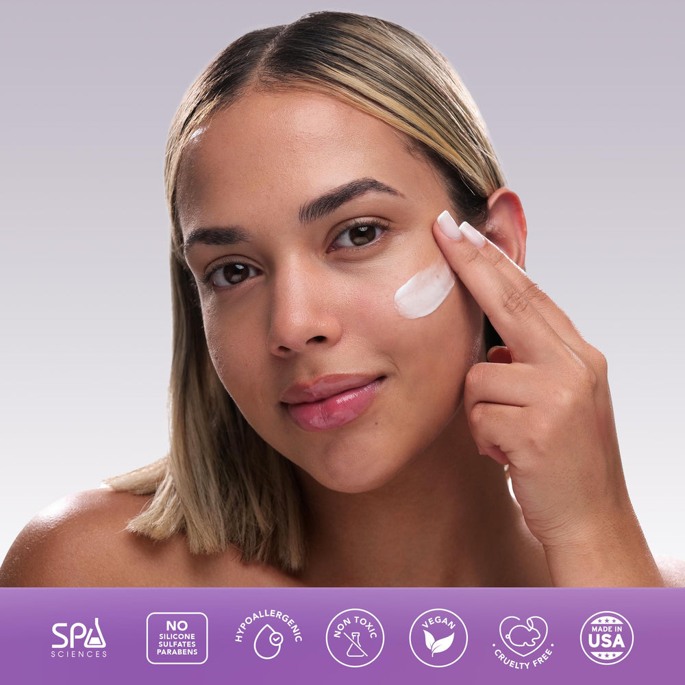 Spa Sciences lotion texture close-up demonstrating lightweight, absorbent formula