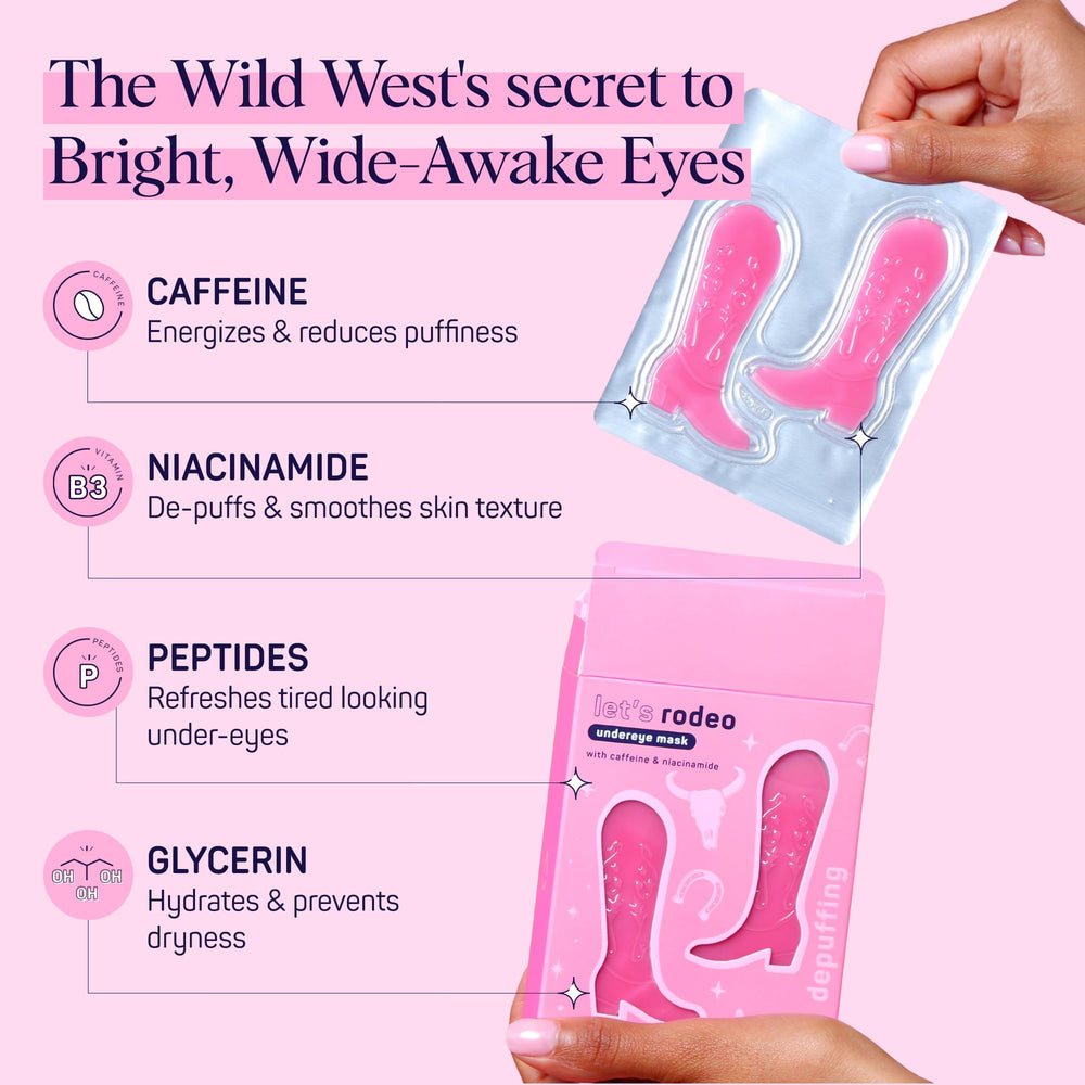 SpaLife patch applied under-eye demonstrating contour fit and quick de-puffing effect