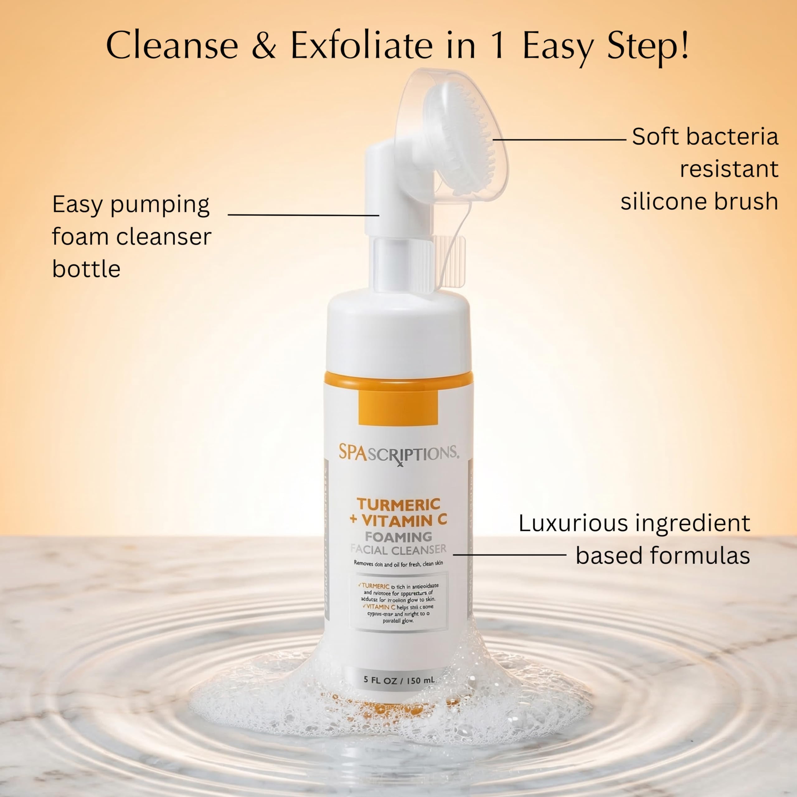SpaScriptions foam texture closeup illustrating light foaming action for effective cleansing
