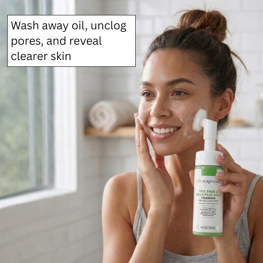 SpaScriptions foamy cleanser texture highlighting rich lather for effective oil removal
