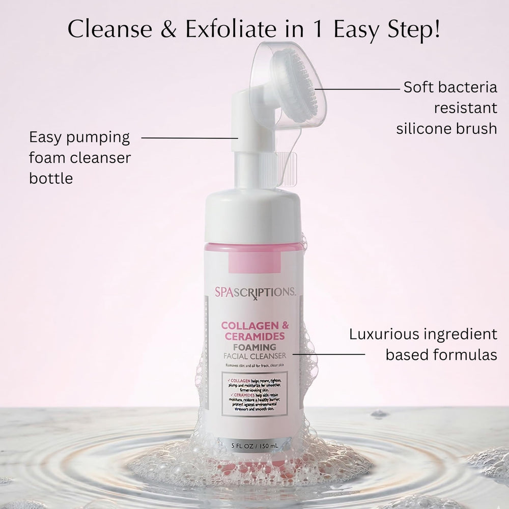 SpaScriptions silicone cleansing brush close-up highlighting gentle exfoliation benefit