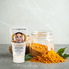 SpaScriptions turmeric root and ingredients visually reinforcing brightening benefit
