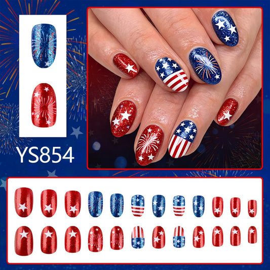 Spebozy close-up of red white blue glitter nails highlighting durable ABS material and sparkle