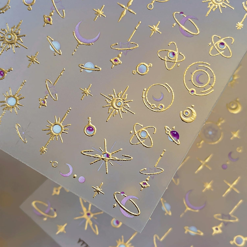 Spebozy front sheet showing gold moon and star decals, vivid variety and easy selection
