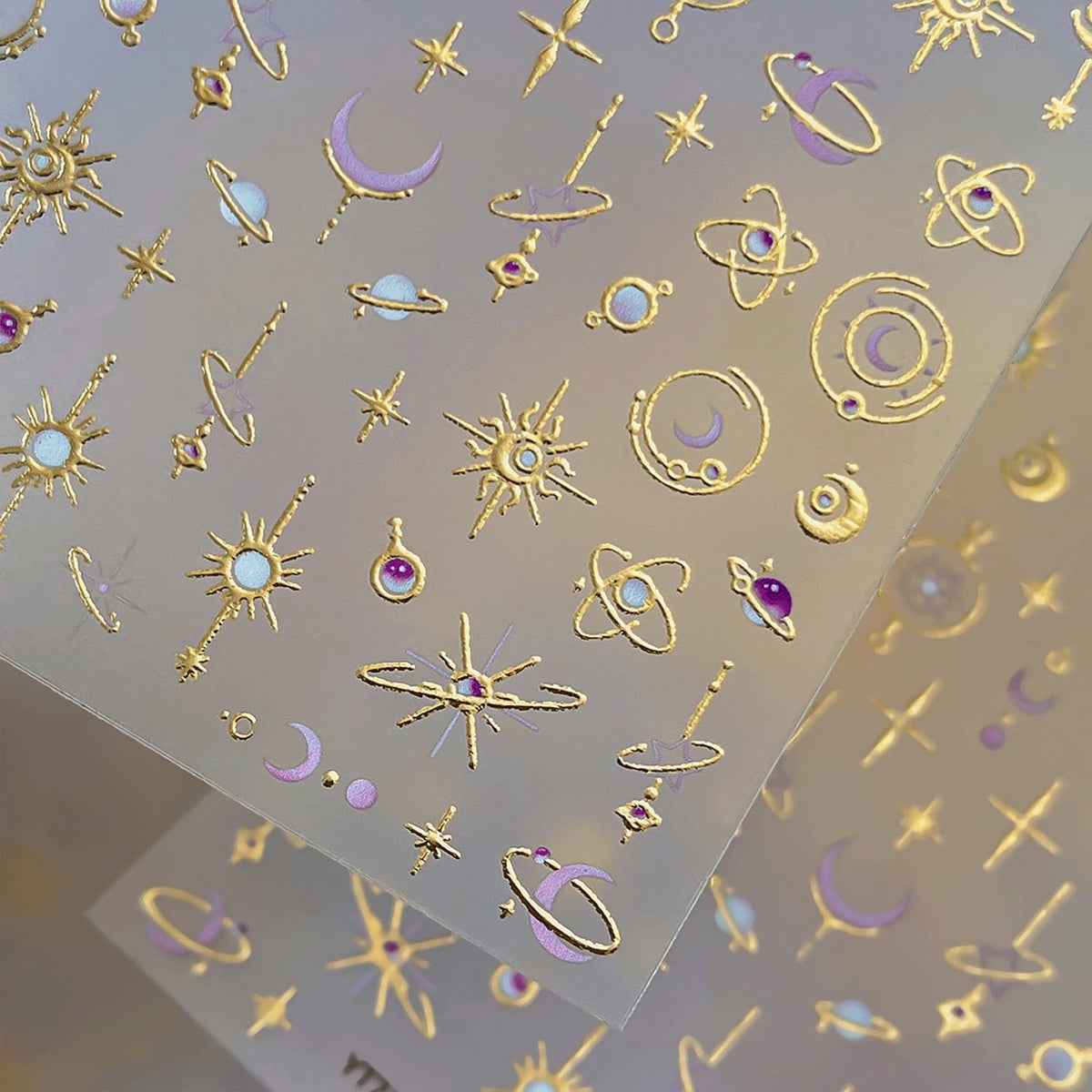 Spebozy front sheet showing gold moon and star decals, vivid variety and easy selection