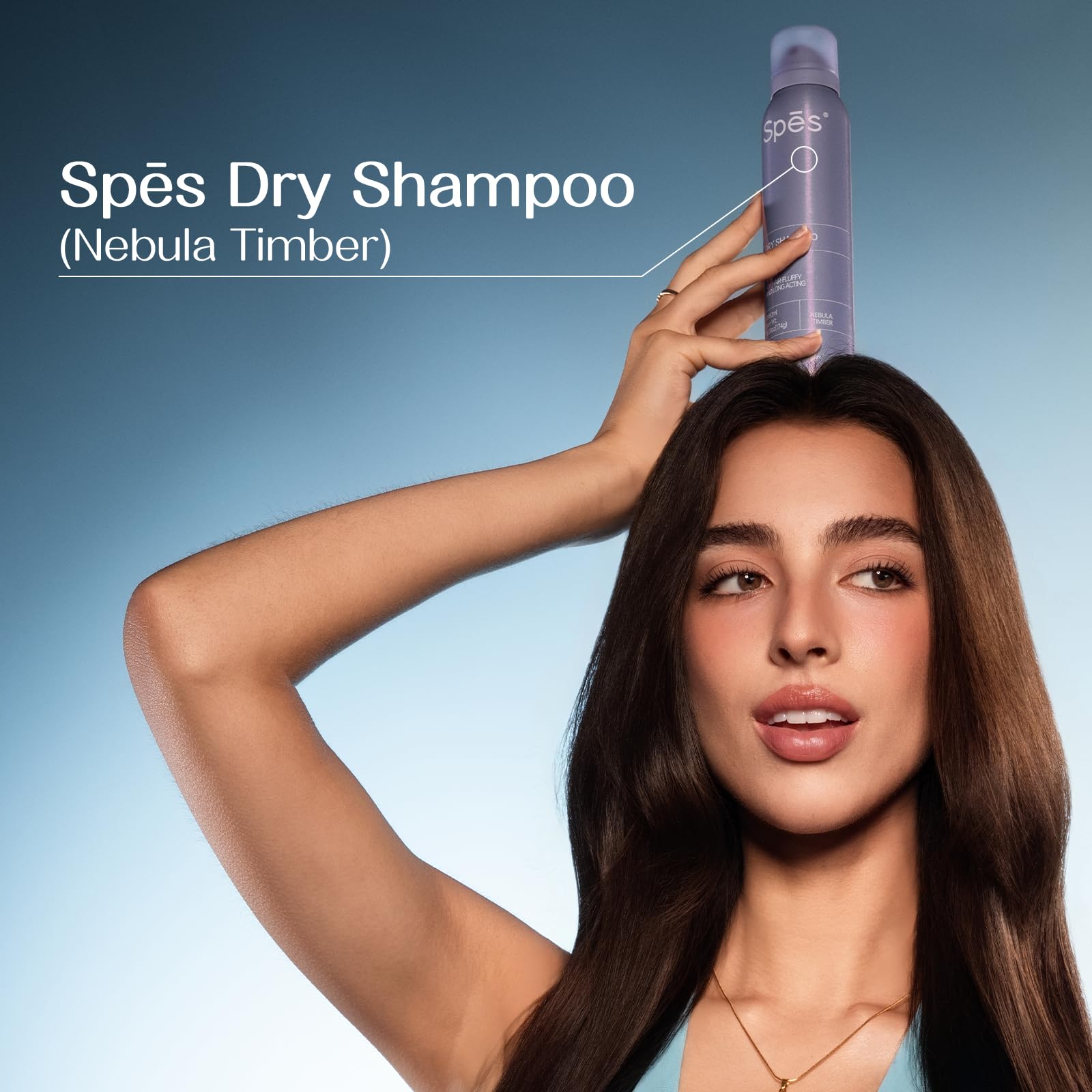 Spes can in hand indicating compact 6.08 fl oz size for travel convenience and quick touch-ups