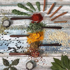 Spice Islands jar beside measuring spoon for 1.8 oz scale and portion clarity