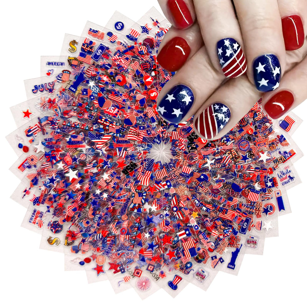 SPLOCUDU front packaging showing 30 patriotic nail sticker sheets and variety benefit