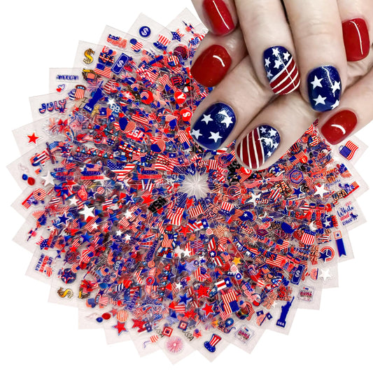 SPLOCUDU front packaging showing 30 patriotic nail sticker sheets and variety benefit