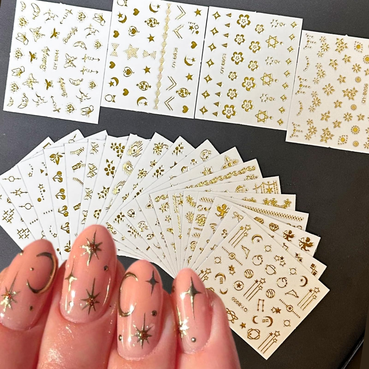 SPLOCUDU front packaging showing 30 gold nail decal sheets for versatile designs
