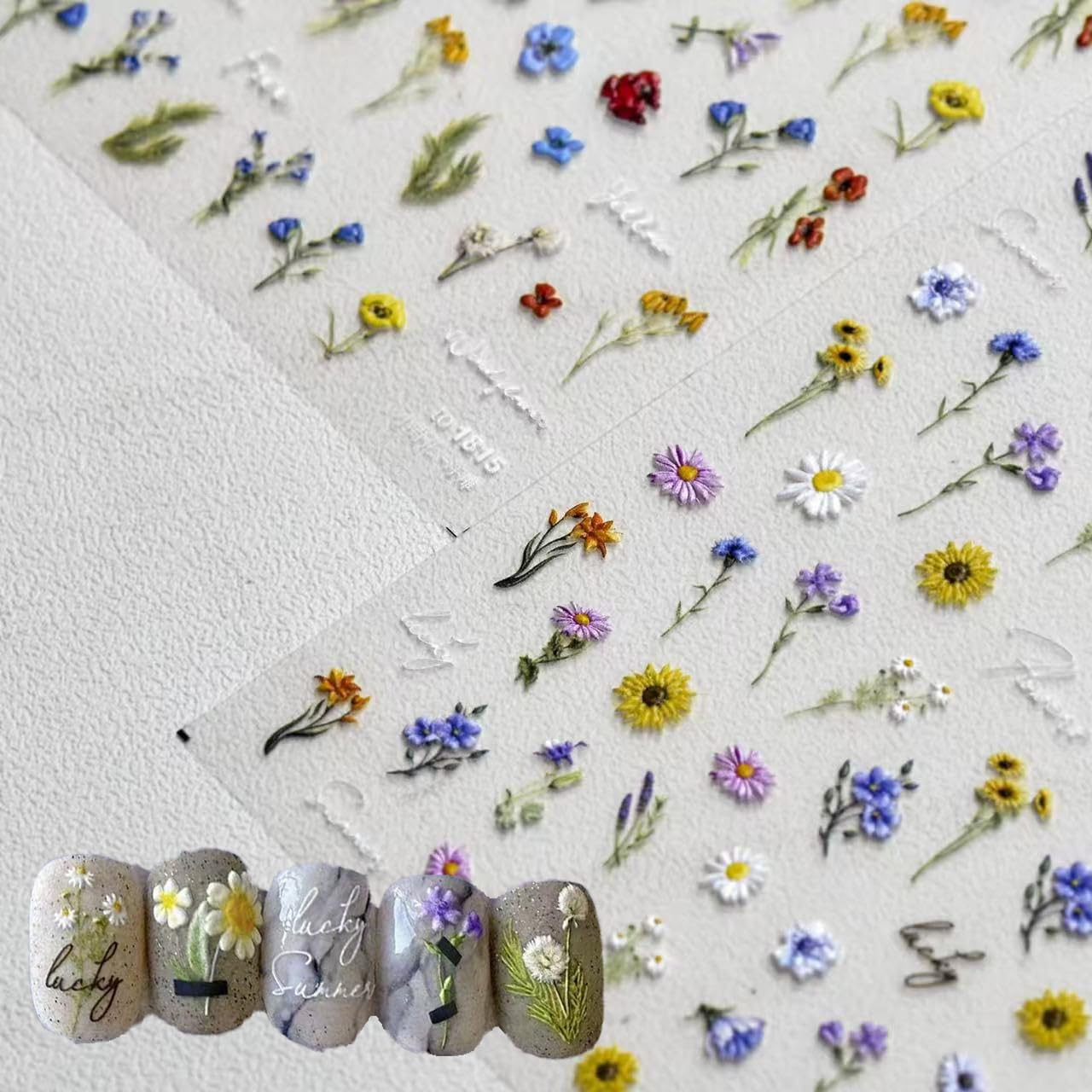 SPLOCUDU front sheet showing assorted daisy and sunflower decals for easy selection