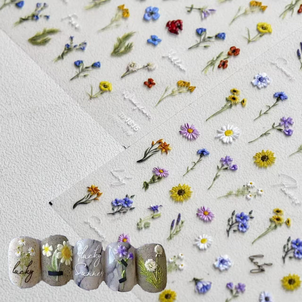 SPLOCUDU front sheet showing assorted daisy and sunflower decals for easy selection