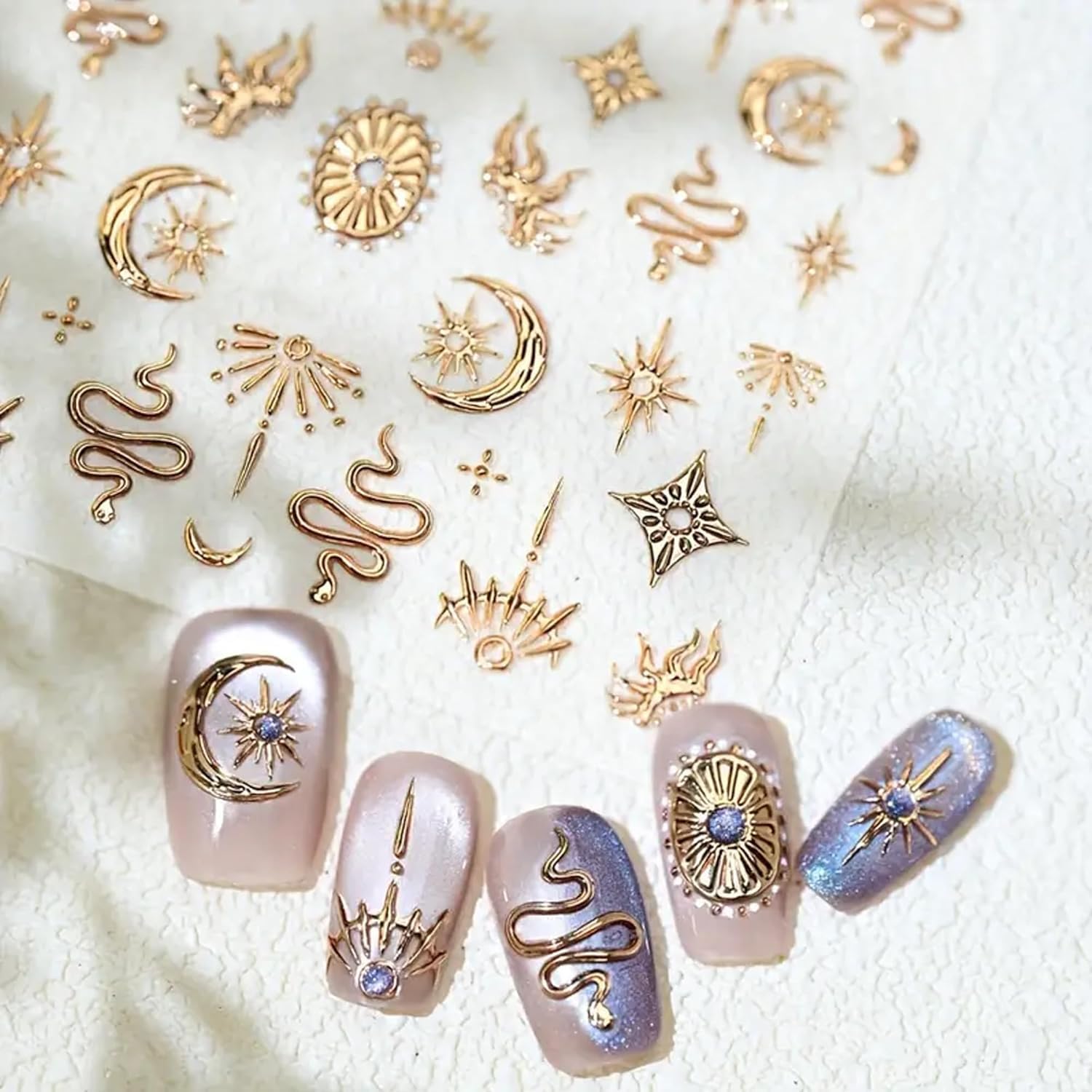 SPLOCUDU finished manicure with star moon sun snake accents for stylish nails
