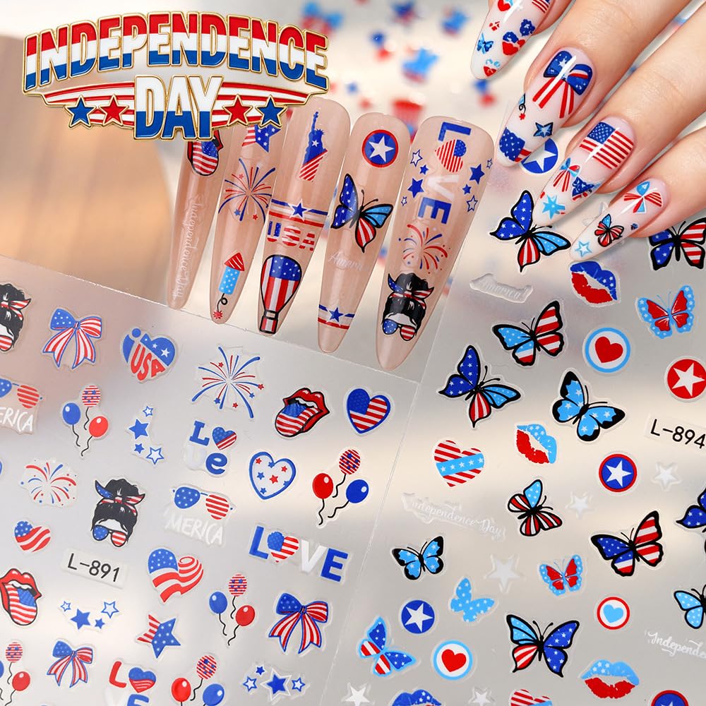 SPNBCQ finished nail sealed with top coat for longer-lasting patriotic manicure