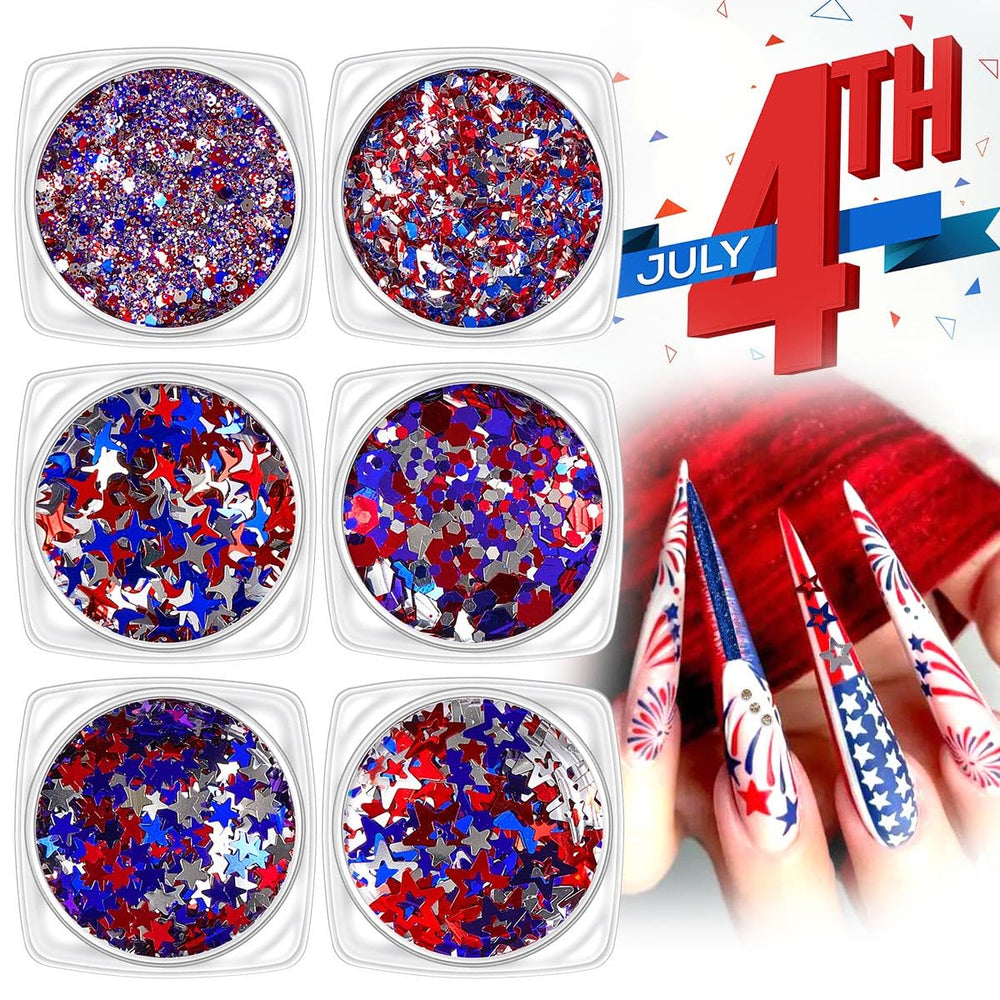 SPNBCQ sequins applied on a nail tip creating a festive Independence Day look