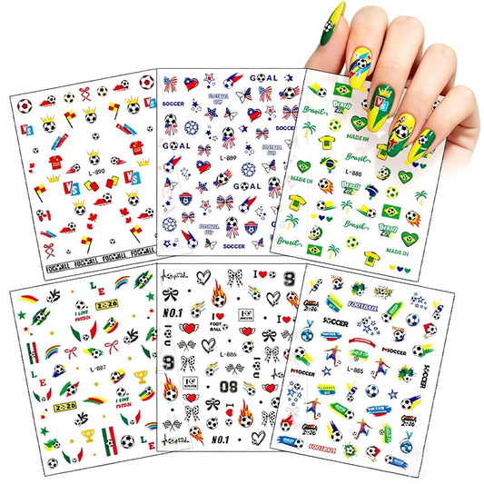 SPNBCQ front packaging showing six soccer nail sticker sheets and benefits