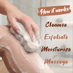 Spongeables in use massaging leg to improve skin texture benefit