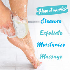 Spongeables in use on foot demonstrating exfoliation and softening