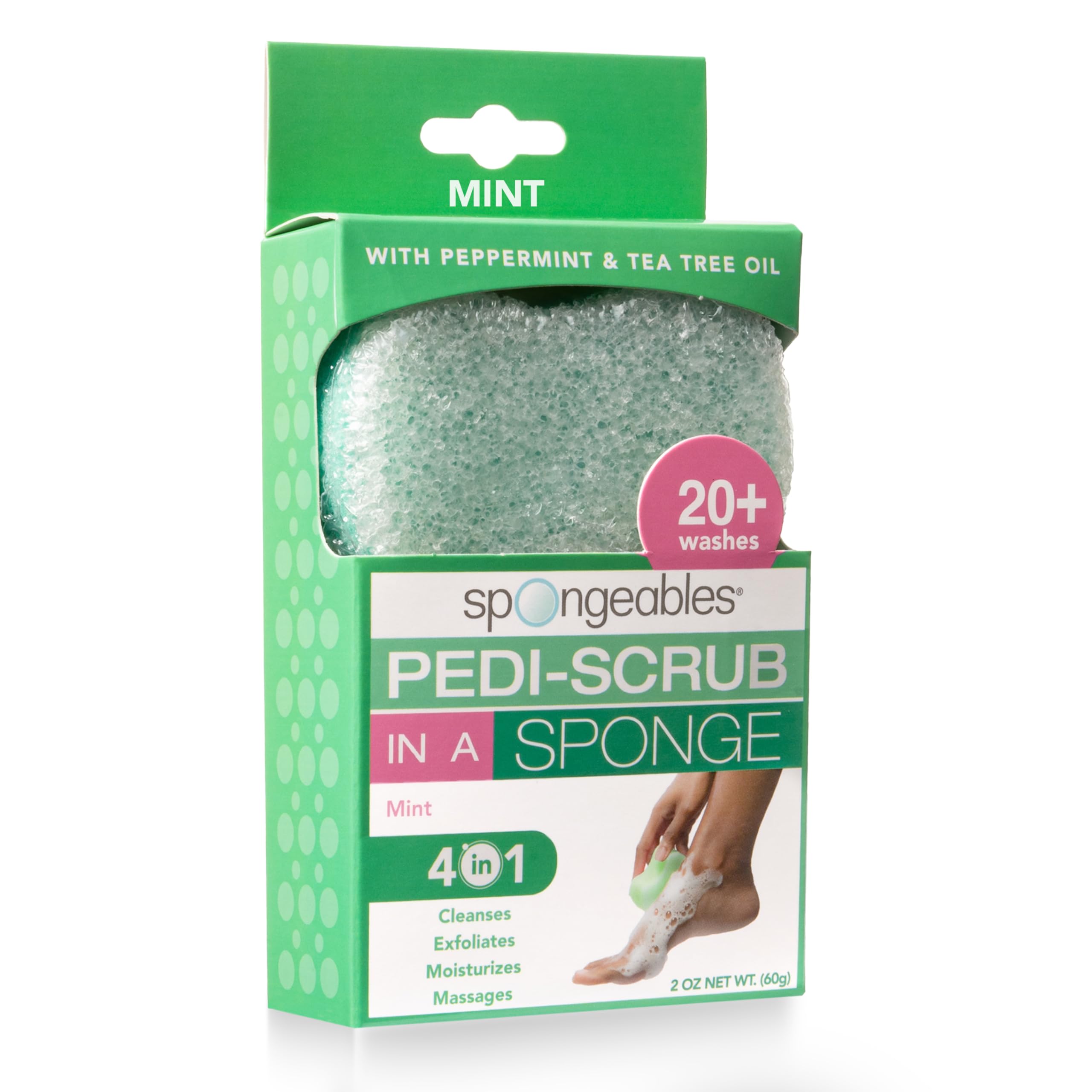 Spongeables front packaging showing mint spa convenience and single-count benefit