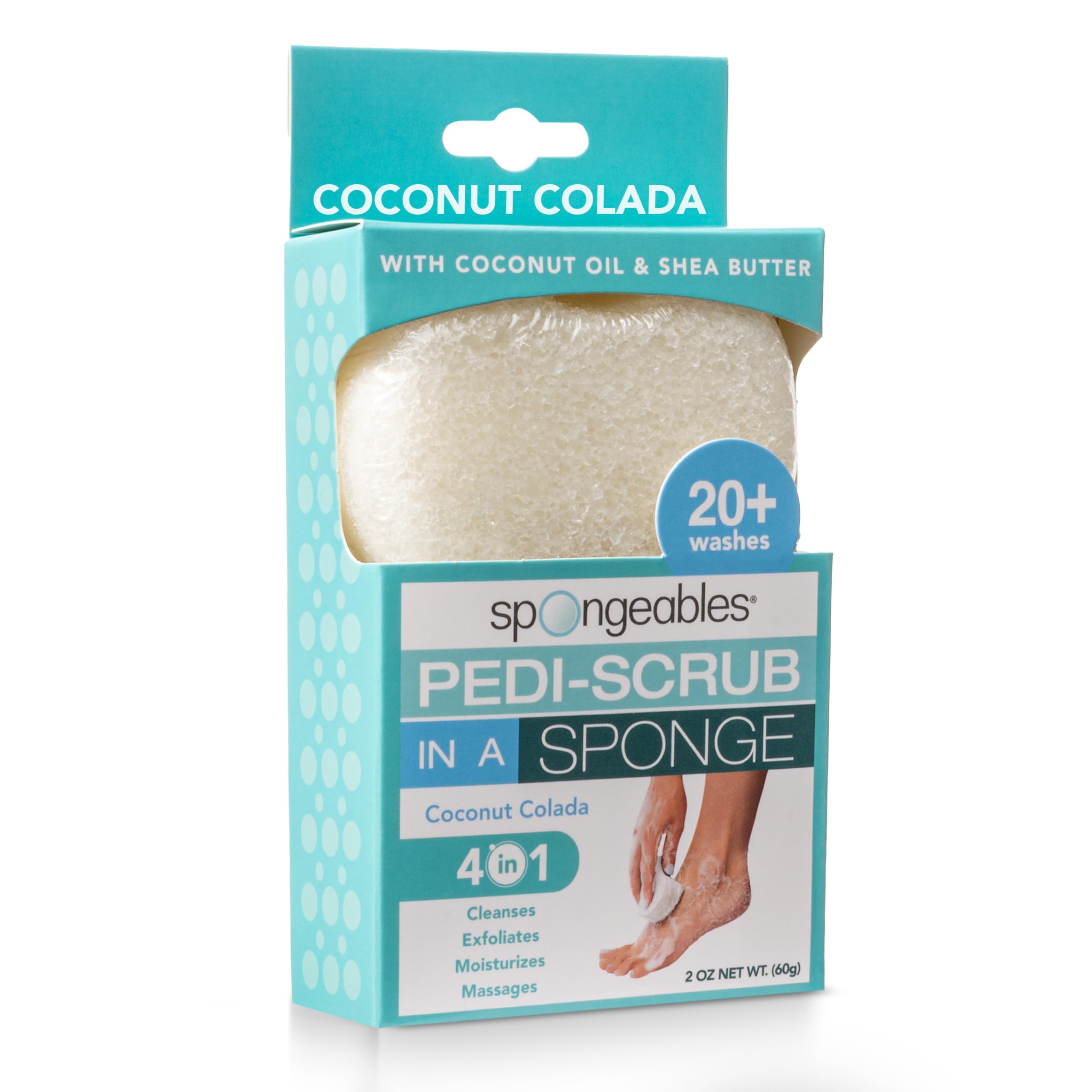 Spongeables Pedi Scrub front packaging showing scent and single-count convenience