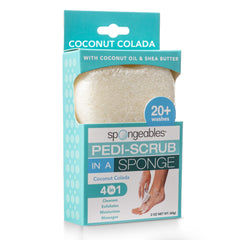 Spongeables Pedi Scrub front packaging showing scent and single-count convenience
