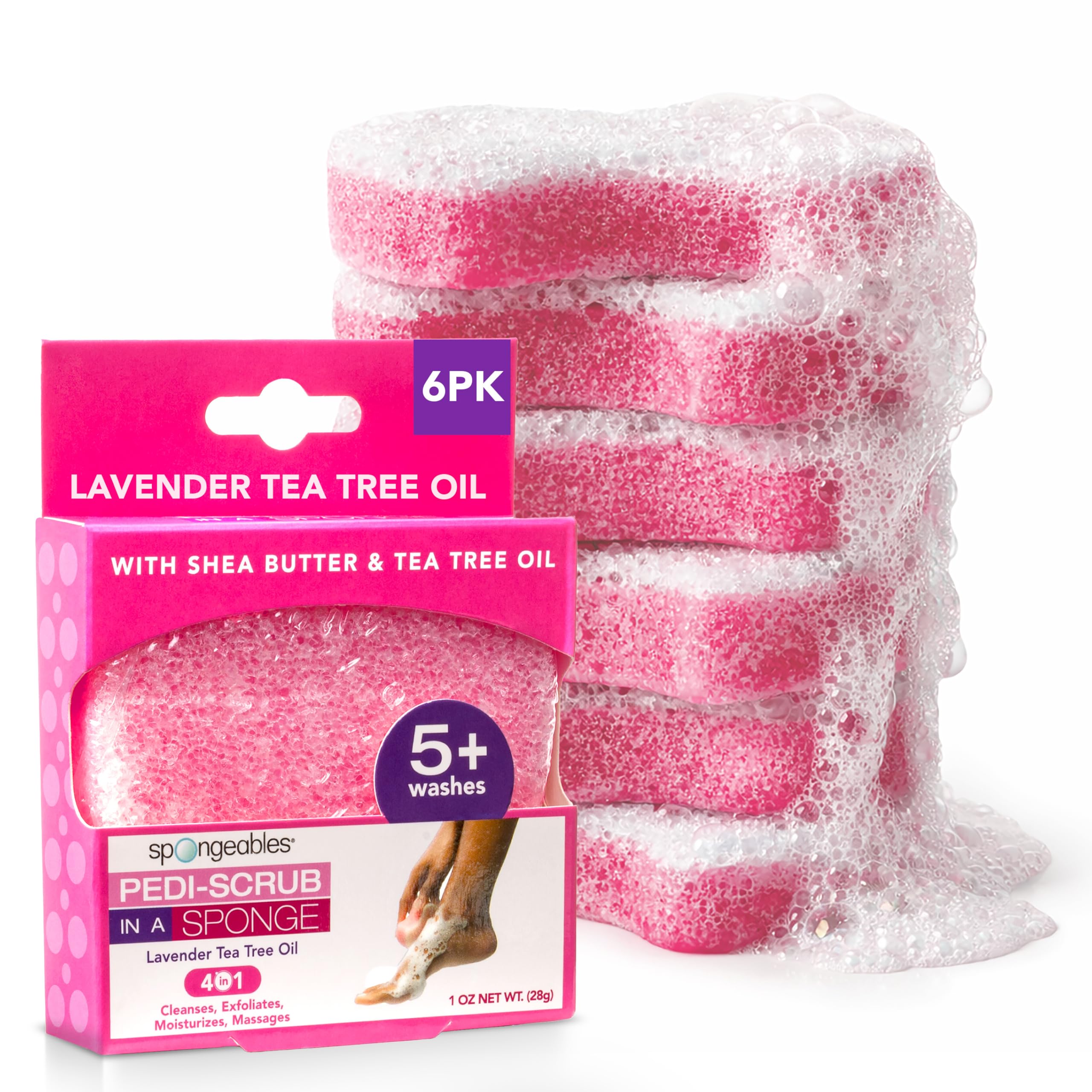 Spongeables front packaging showing lavender sponges and travel benefit