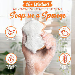 Spongeables Pedi Scrub held in hand to show size and easy use benefit