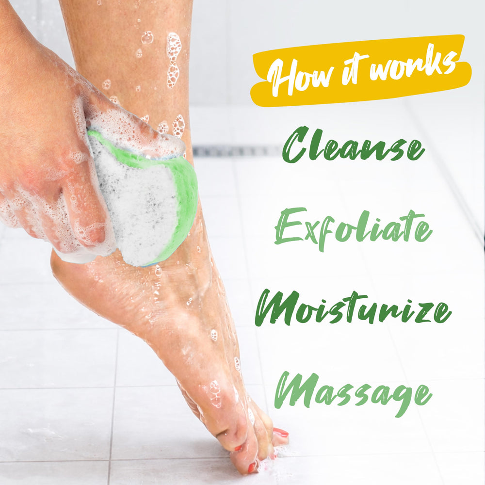 Spongeables used on foot to soften skin and smooth rough areas