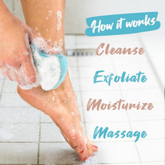 Person using Spongeables Pedi Scrub on heel to soften rough skin and refresh feet