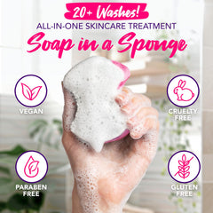 Spongeables creating creamy lather to cleanse feet and soothe skin