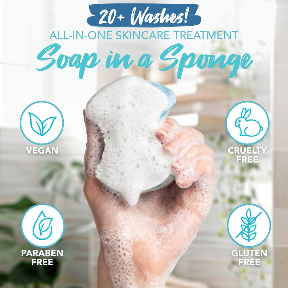 Spongeables producing creamy lather in hand for easy cleansing and softening benefits