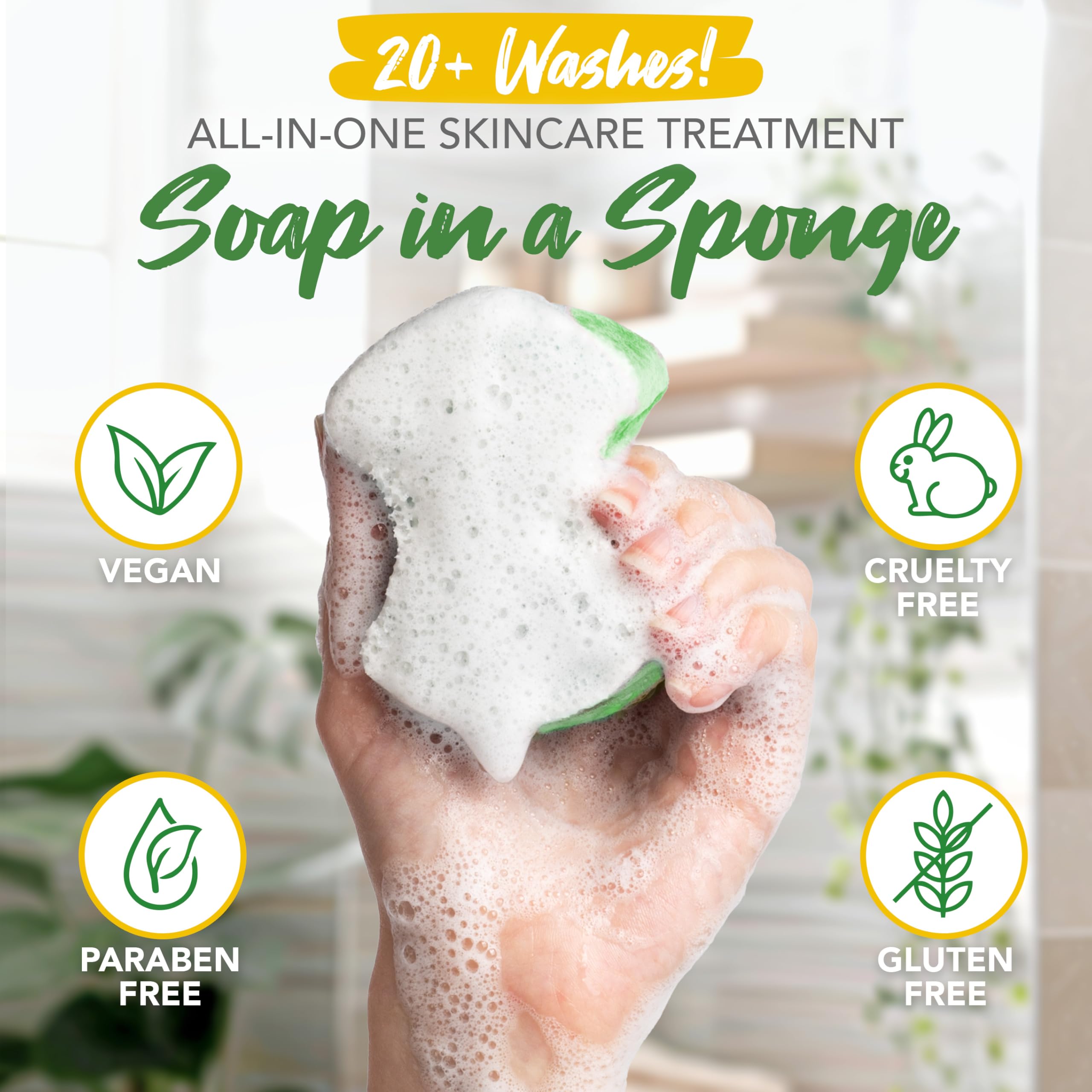 Spongeables producing rich lather in hand for gentle cleansing