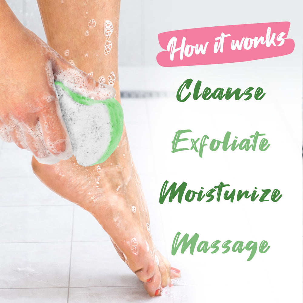 Spongeables creating creamy lather in hand for quick at-home spa feeling