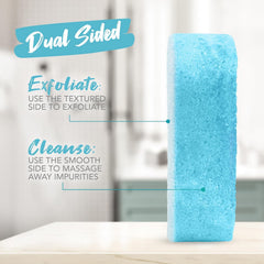 Hand holding Spongeables Pedi Scrub to show compact size and travel convenience