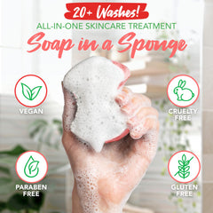 Spongeables generating foamy lather when squeezed for quick, built-in cleansing