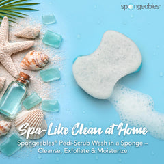 Spongeables close-up of textured exfoliating side revealing grit for smoothing rough skin