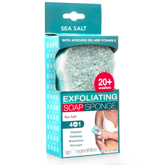 Spongeables front packaging showing sea salt sponge and benefits