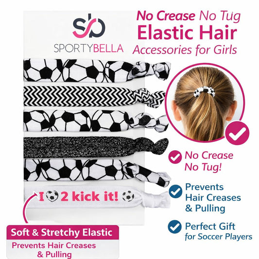 Infinity Collection close-up of soccer pattern on SportyBella ties, shows playful team design