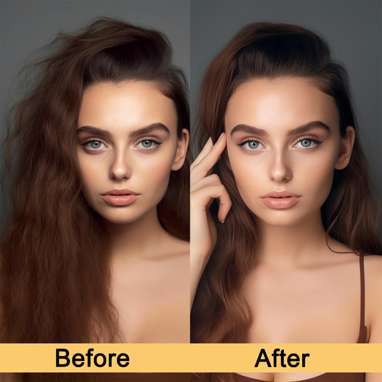 SPRINGSUGAR before and after flyaways showing visible smoothing effect
