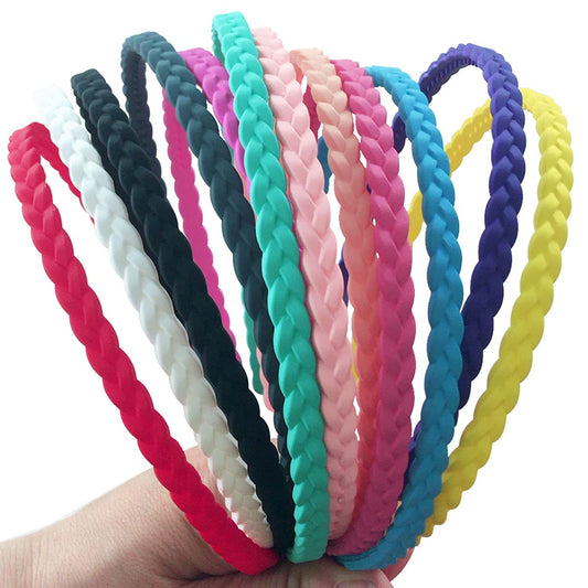 Springtime front view of 12 colorful thin headbands showing full set and packaging benefits
