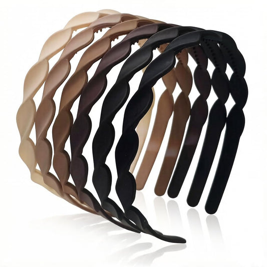 Springtime headbands front view showing all six neutral colors and tidy packaging benefit