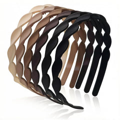 Springtime headbands front view showing all six neutral colors and tidy packaging benefit